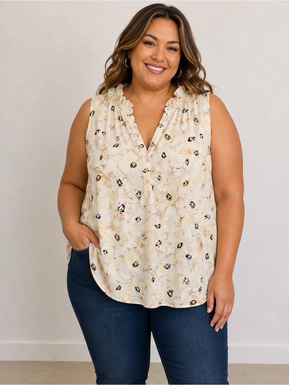 Talbots Sleeveless Cream Floral Blouse
